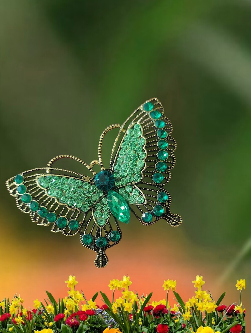 Green Crystal Butterfly Brooch